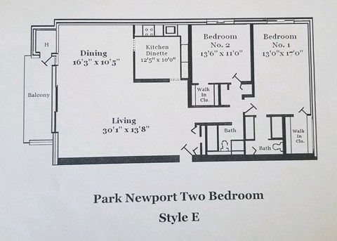 Floor plan for 2 beds, 2 baths, 1300 sqft